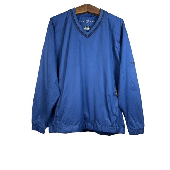 Nike Golf Y2K V Neck Long Sleeve Pullover Blue Front Pockets Windbreaker Men's L - Picture 1 of 10